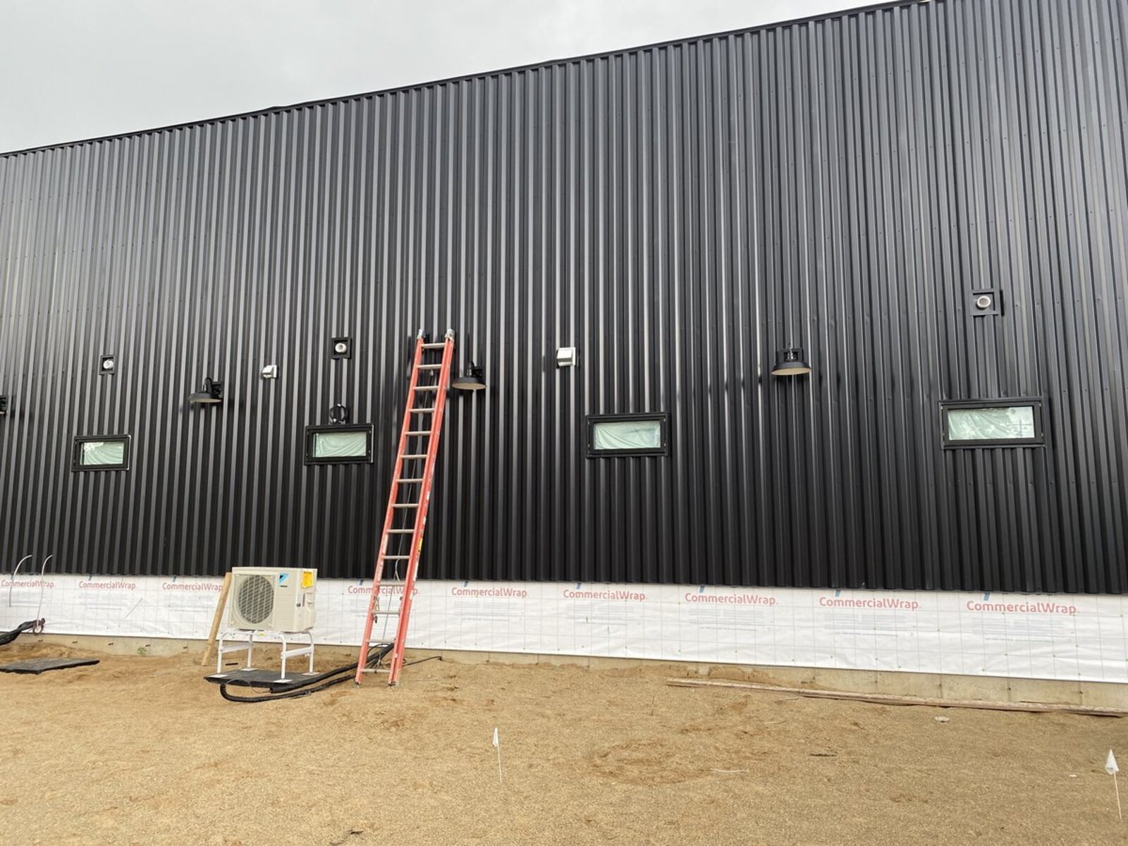 Commercial project exterior with lighting install