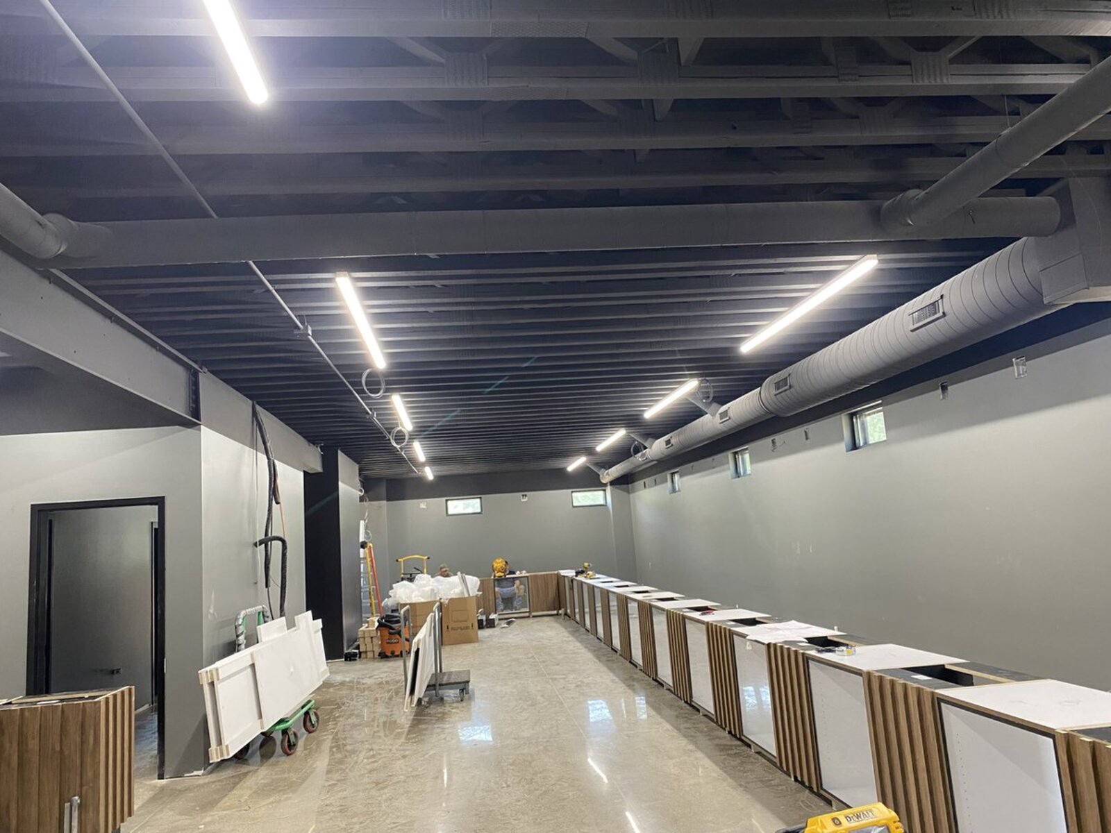 Commercial lighting installation inside a large space